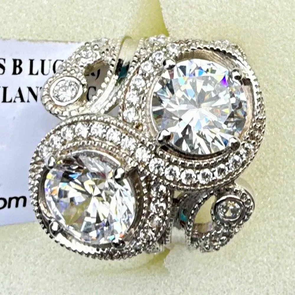 JTV Rhodium Over 925 Sterling Silver Halo Sim. Diamond Cocktail Ring 5 (147)
